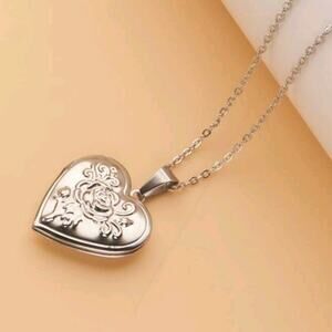 925 Silver Necklace w/ Rose Heart Locket Valentine's Birthday Anniversary Gift